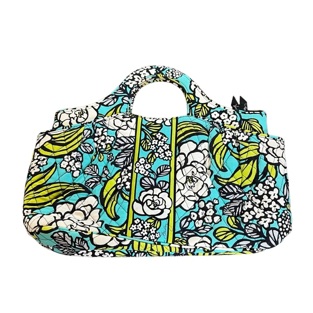 Vera Bradley Abby Purse Handbag Bag Satchel Island Blooms Blue Floral Blue Green